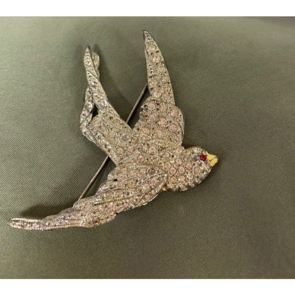 New England Glass Works Co. Soaring  Rhinestone Bird Brooch